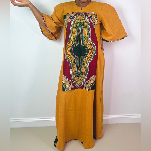Handmade Burnt Orange Dashiki Detail Maxi Dress - Picture 10 of 10